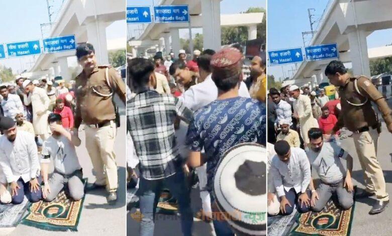 लात मारने वाले पुलिसकर्मी के सपोर्ट में खड़े हुए लोग